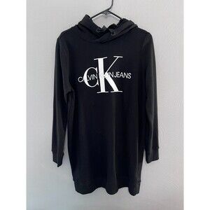 Calvin Klein Jeans Black Monogram Sweatshirt Hoodie Dress Sz L